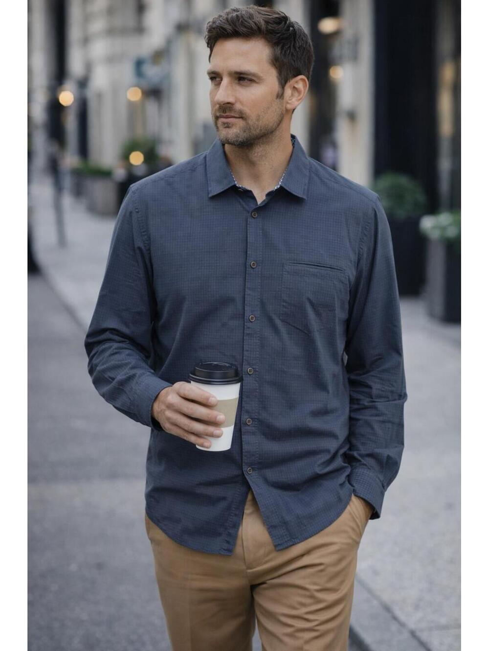 Ted Baker Shirt Mens 2XL Blue Check Long Sleeve Button Front Contrast Cuff